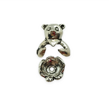 Load image into Gallery viewer, 2 sets (4pc) Silver tone pewter bear full body bead caps frames 19x10mm fits 8mm bead
