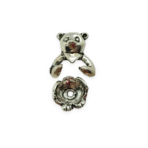 2 sets (4pc) Silver tone pewter bear full body bead caps frames 19x10mm fits 8mm bead