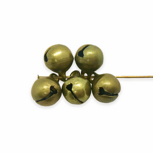 Christmas metal jingle bell beads charms 20pc raw brass gold tone 8mm