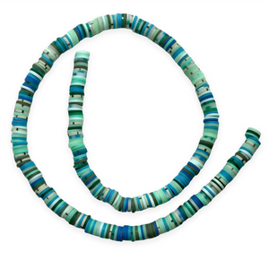 Vinyl flat disc heishi beads beachy blue mix 300+ pc 15-16" strand 6mm