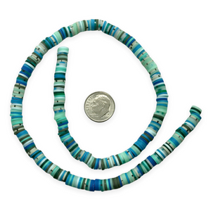 Vinyl flat disc heishi beads beachy blue mix 300+ pc 15-16" strand 6mm