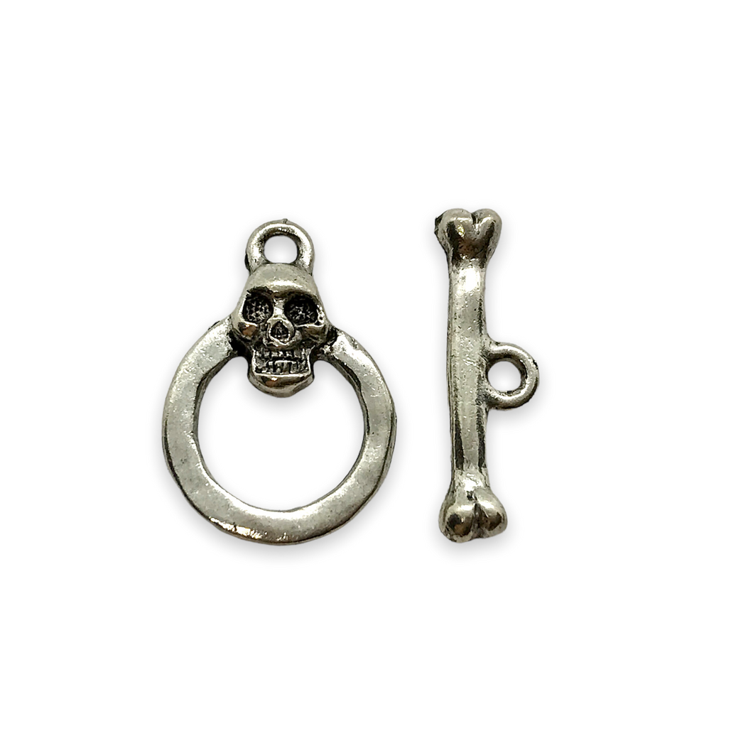 Halloween skull & bone toggle clasp 2 sets (4pc) silver plated pewter 20x14mm-Orange Grove Beads