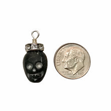 Load image into Gallery viewer, Skull King Czech glass skull with Swarovski crystal charm pendant Halloween
