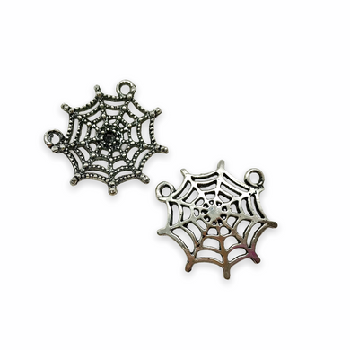 Antique silver spider web charms connectors 2pc lead free pewter-Orange Grove Beads