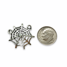 Load image into Gallery viewer, Antique silver spider web charms connectors 2pc lead free pewter
