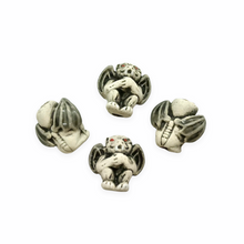 Load image into Gallery viewer, Hand painted ceramic winged gargoyle beads charms 4pc vertical drill 14x14mm-Orange Grove Beads
