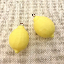 Load image into Gallery viewer, Vintage XL 3D yellow lemon fruit shaped charms pendants acrylic 30x22mm-Orange Grove Beads
