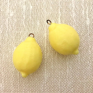 Vintage XL 3D yellow lemon fruit shaped charms pendants acrylic 30x22mm-Orange Grove Beads