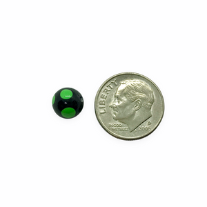 Vintage Japan round acrylic beads 15pc Halloween black green polka dots 8mm