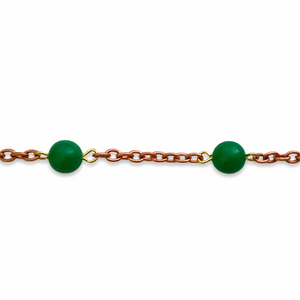 Vintage Japan copper coated steel chain with green glass beads 2ft