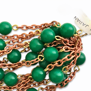 Vintage Japan copper coated steel chain with green glass beads 1ft-Orange Grove Beads