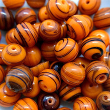 Load image into Gallery viewer, Vintage Japan round glass beads 20pc orange &amp; black Halloween swirl 8mm-Orange Grove Beads
