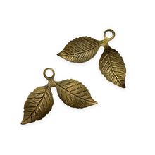 Load image into Gallery viewer, Vintage natural brass cherry fruit double leaves charms 4pc 26x17mm-Orange Grove Beads
