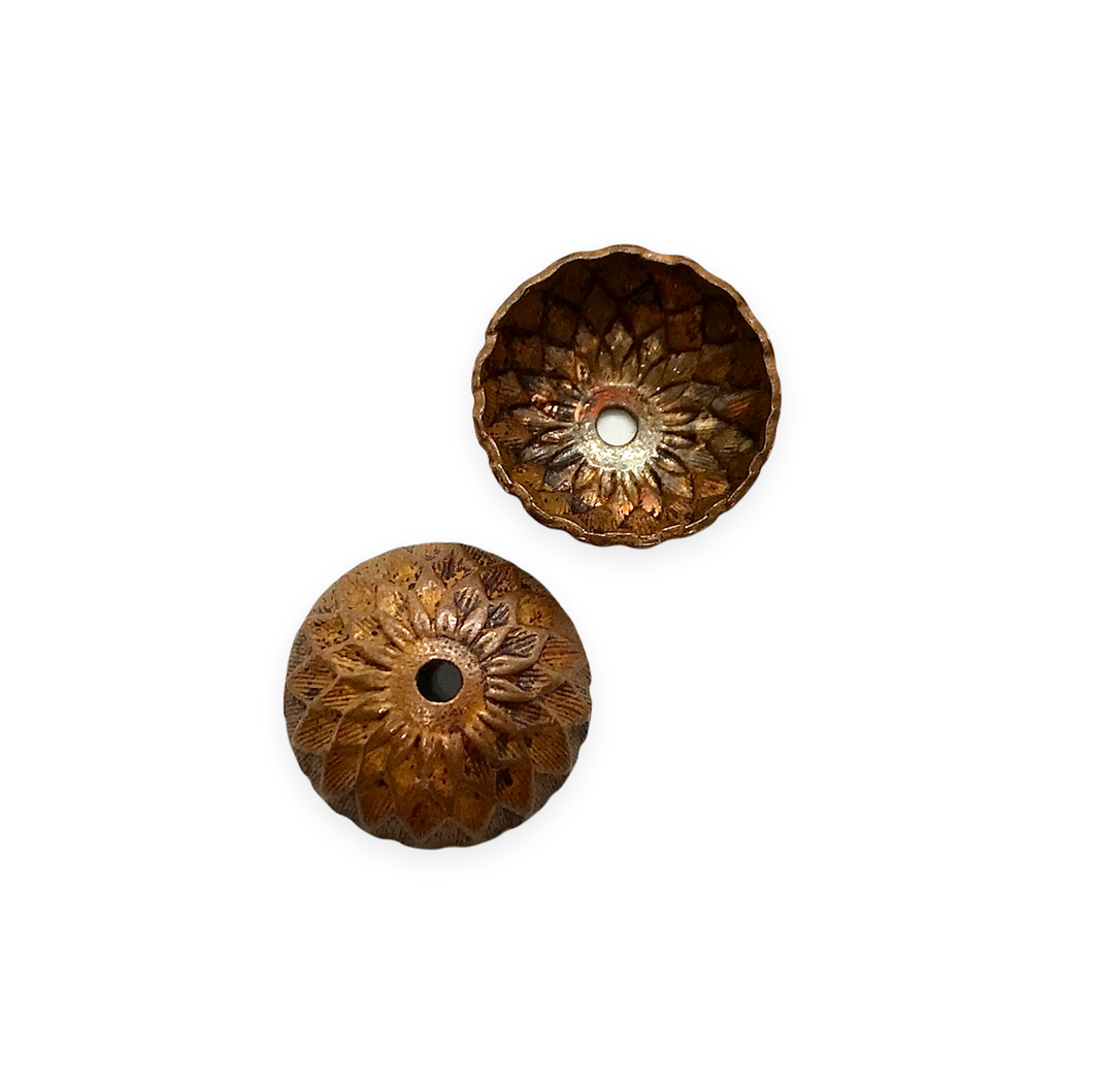 Vintage natural copper textured fall acorn bead caps 4pc 12.5mm-Orange Grove Beads
