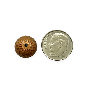 Vintage natural copper textured fall acorn bead caps 4pc 12.5mm