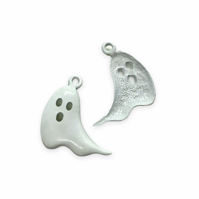 Halloween ghost charm pendant 2pc pewter white epoxy 22mm-Orange Grove Beads