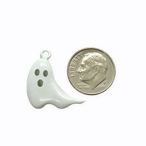 Halloween ghost charm pendant 2pc pewter white epoxy 22mm